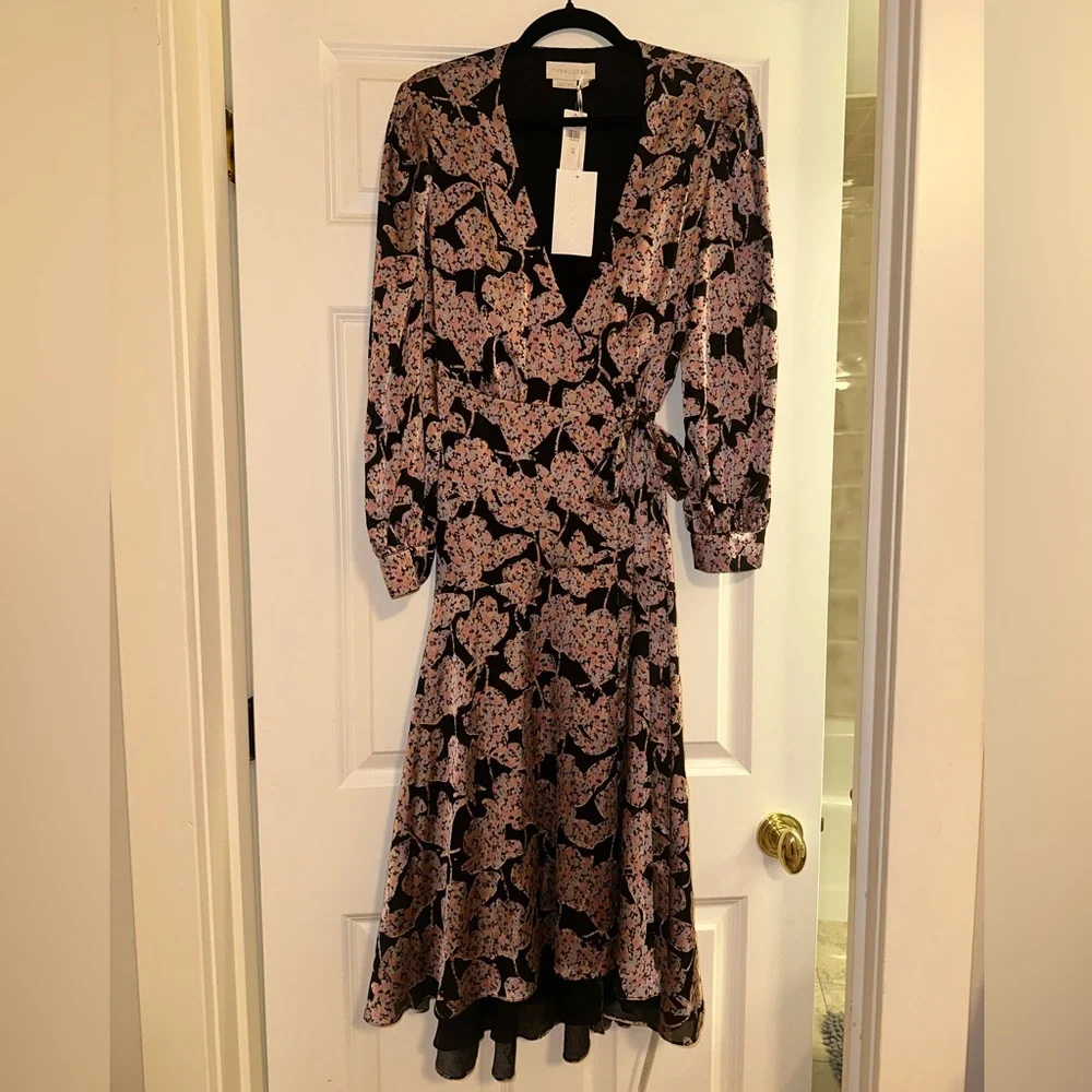 Anthropologie Caballero Floral Wrap Dress in Black Motif NEW - Picture 7 of 10